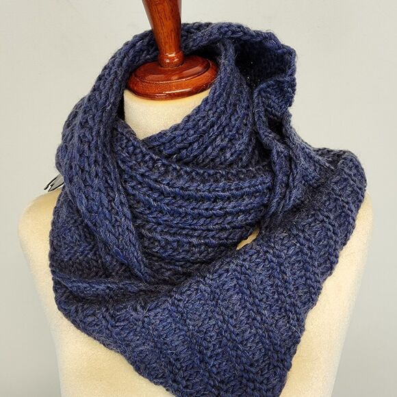 Creazioni Ba-Bo Wool Blend Infinity Scarf Blue Fisherman Knit Italian Alpaca - Picture 2 of 8